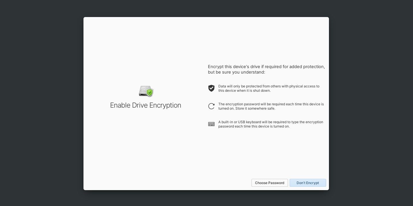 Disk encryption text in the elementary OS installer.