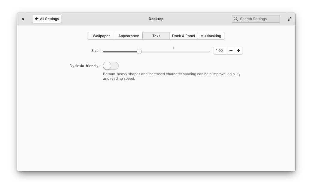 The text area of System Settings in elementary OS