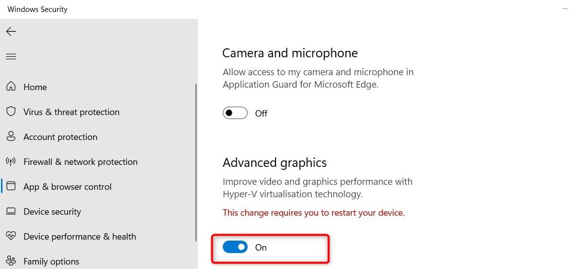 Enable Advanced Graphics in Application Guard Using Settings