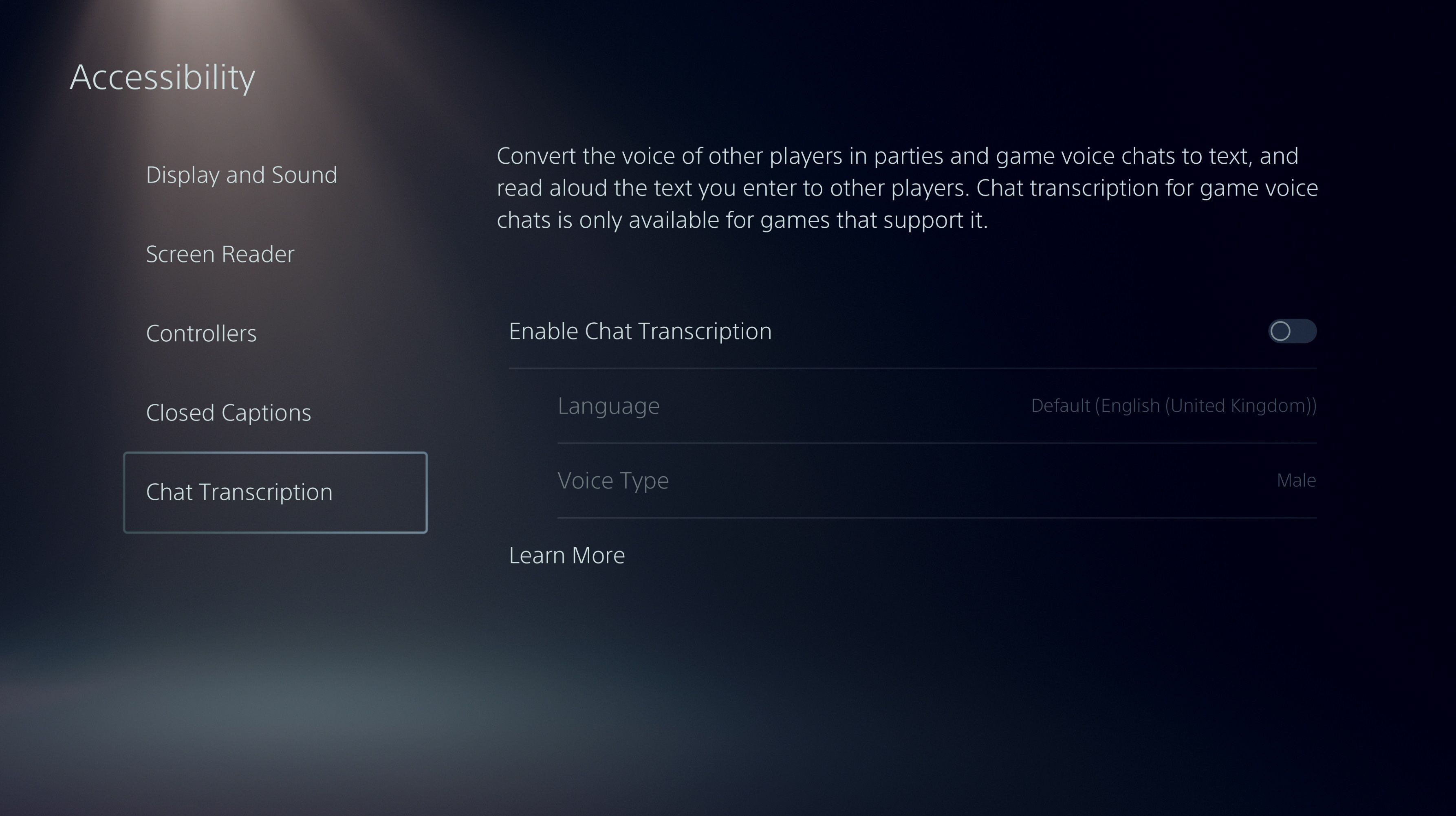 Enable Chat Transcription In Accessibility Settings on PS5 DualSense