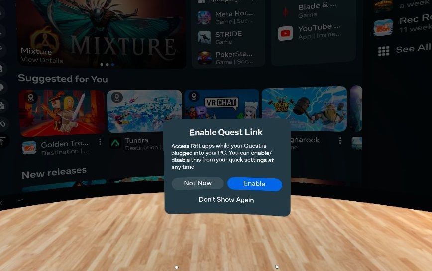 The Enable Oculus Link prompt