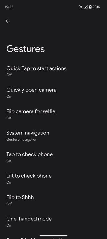 Pixel Gestures settings