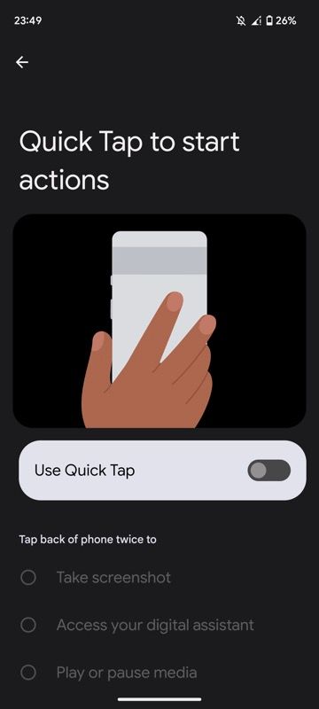 Quick Tap settings