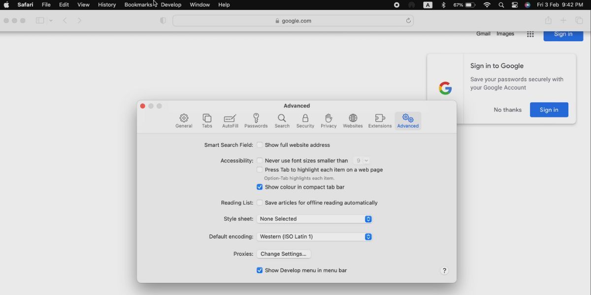 Enabling Develop option in Safari browser's menu bar