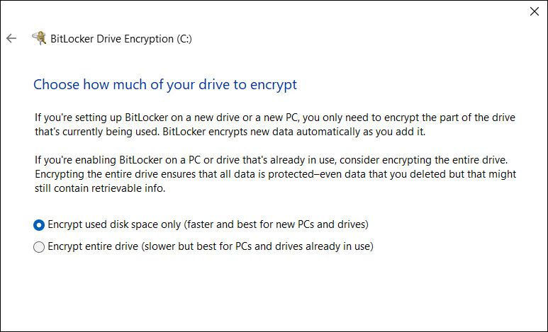 Choose how much of the drive you want to encrypt