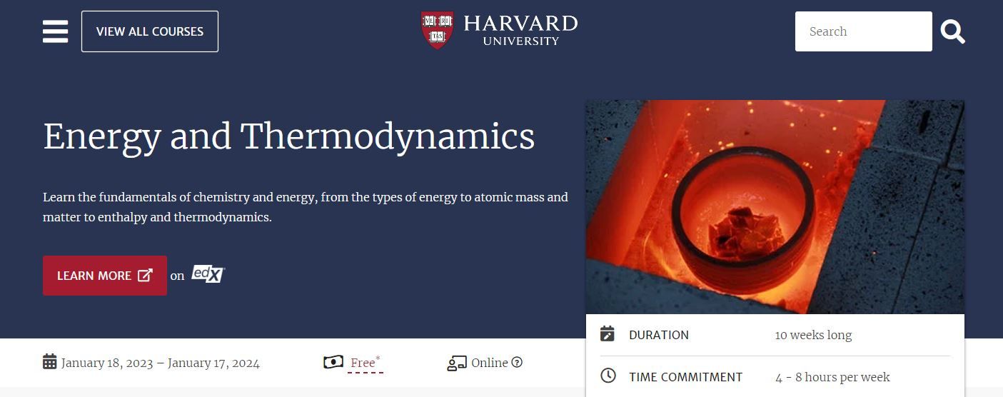 A Screenshot of Harvards Free Energy and Thermodynamics Course