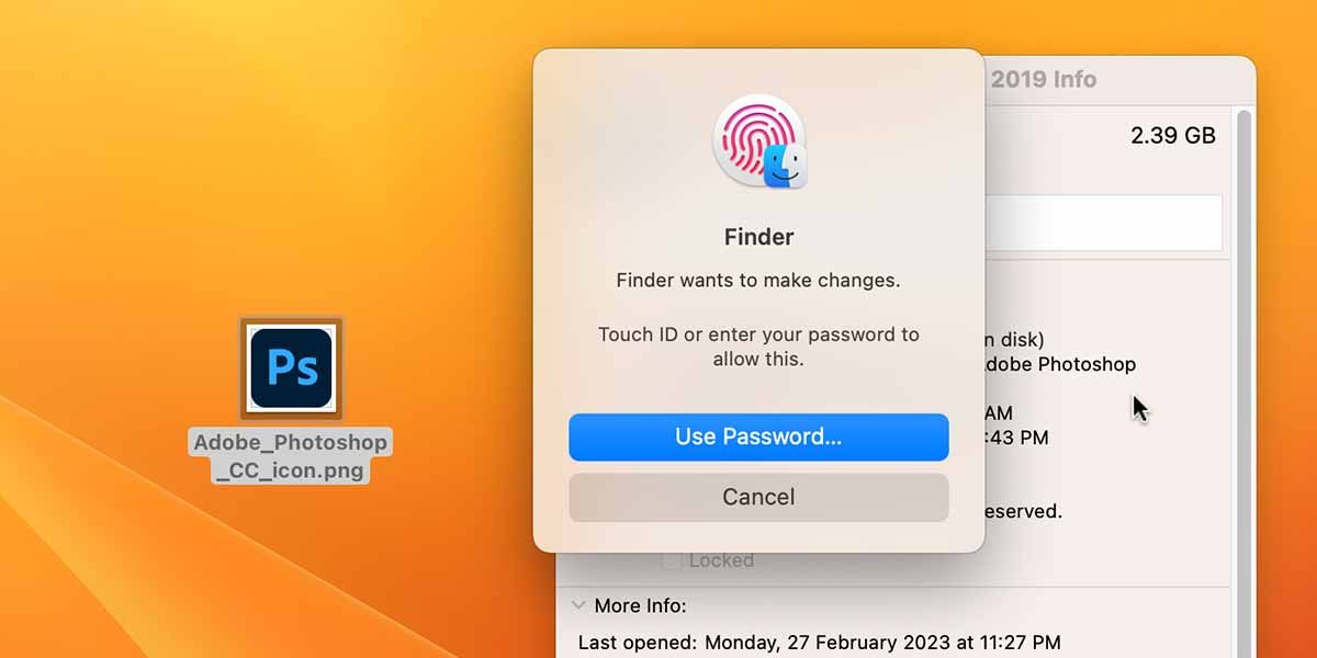 Enter password to save new icon
