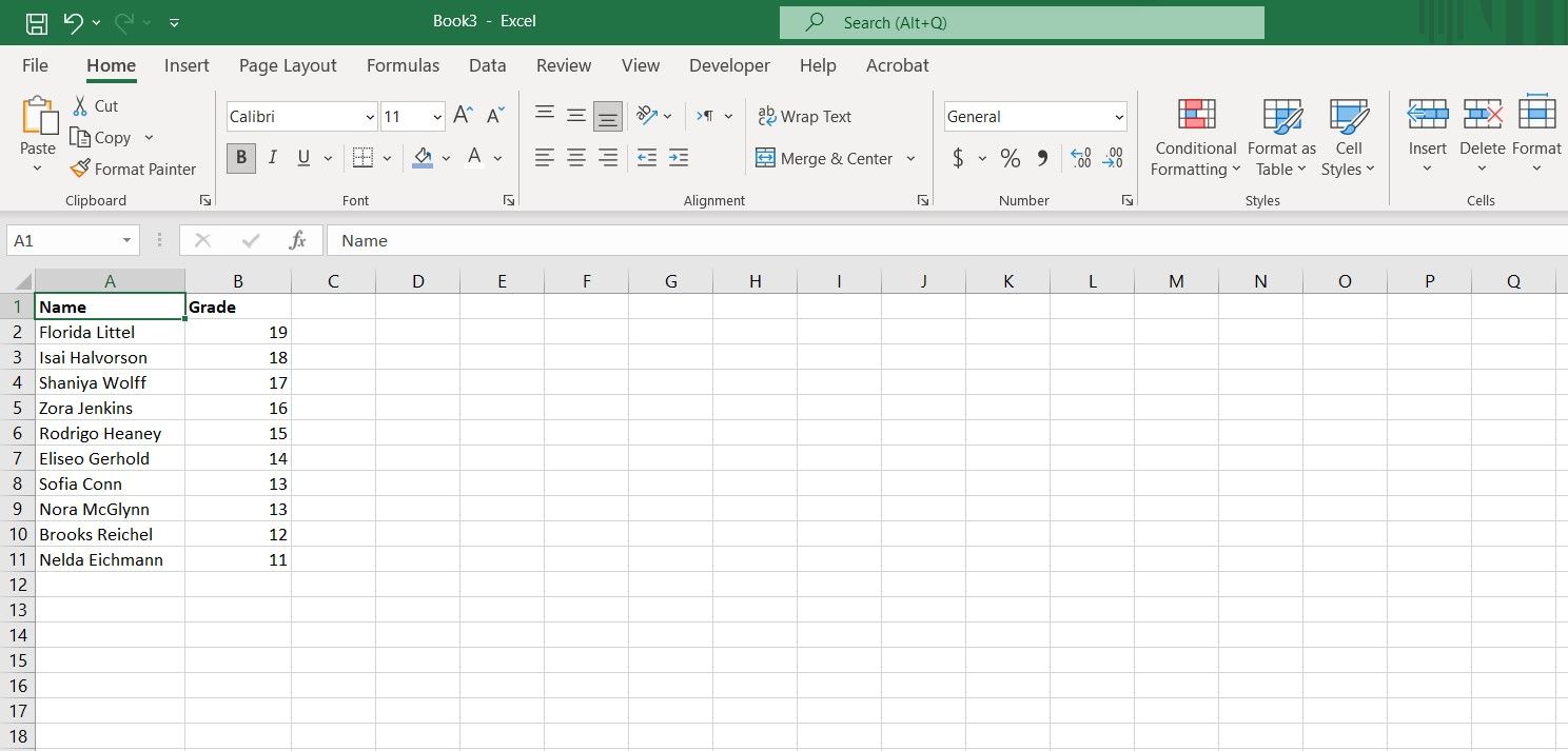 Tabel data diurutkan dari terbesar ke terkecil di Excel