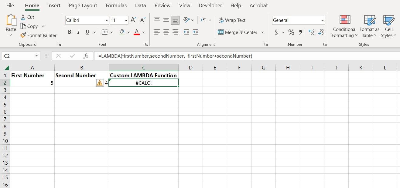 LAMBDA returning an error in Excel