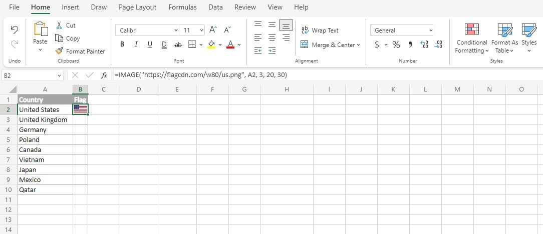 Inserting an image with the IMAGE function in Excel