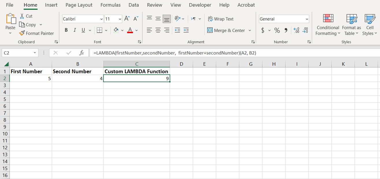 Giving the LAMBDA function inputs in Excel