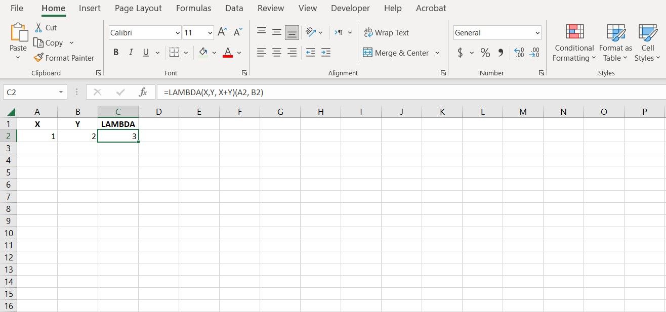 Sample LAMBDA formula in Excel