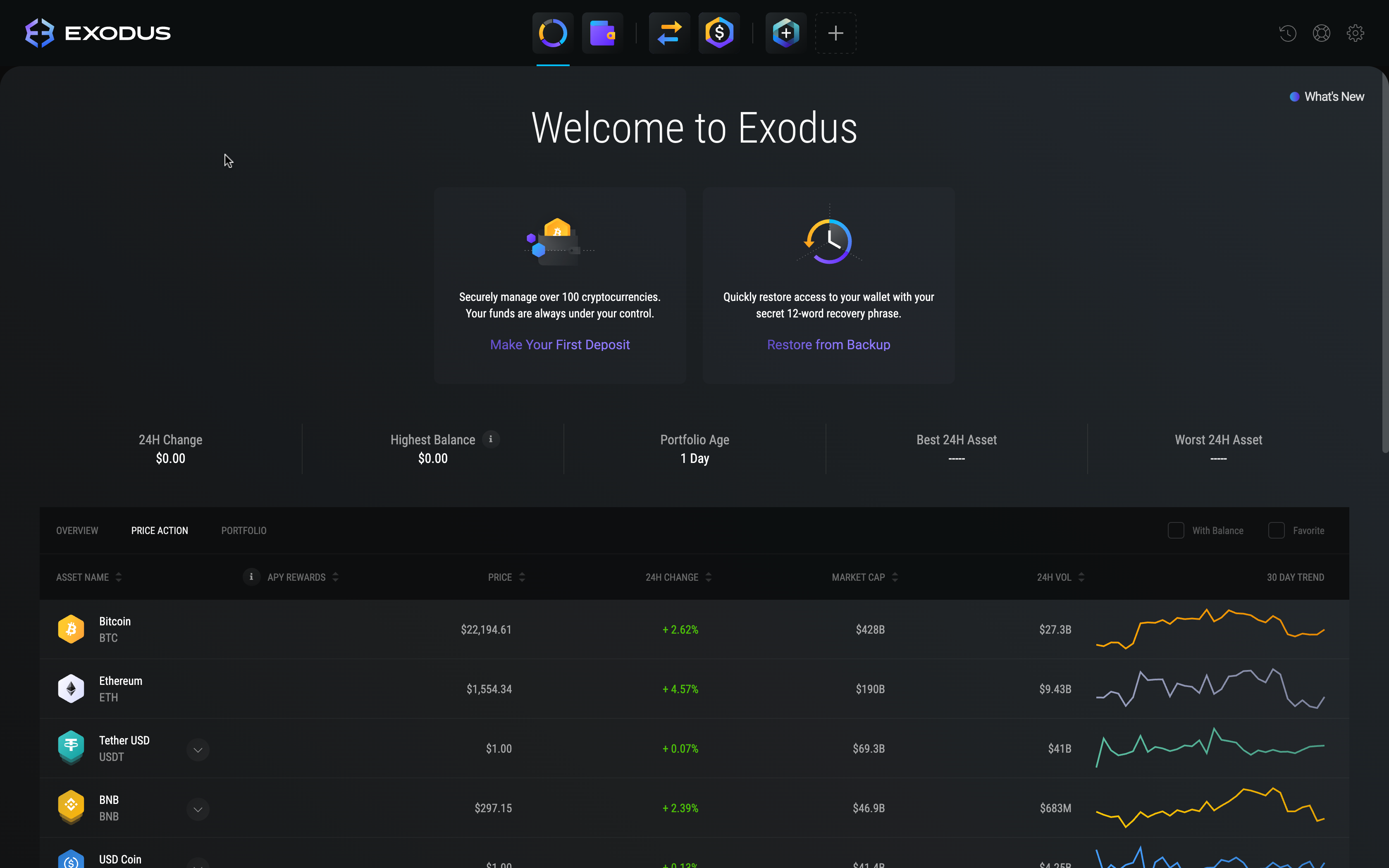Exodus Wallet desktop app screenshot