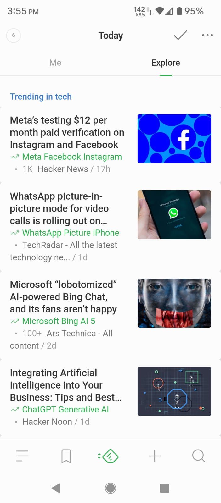 Explore Tab in the Feedly App