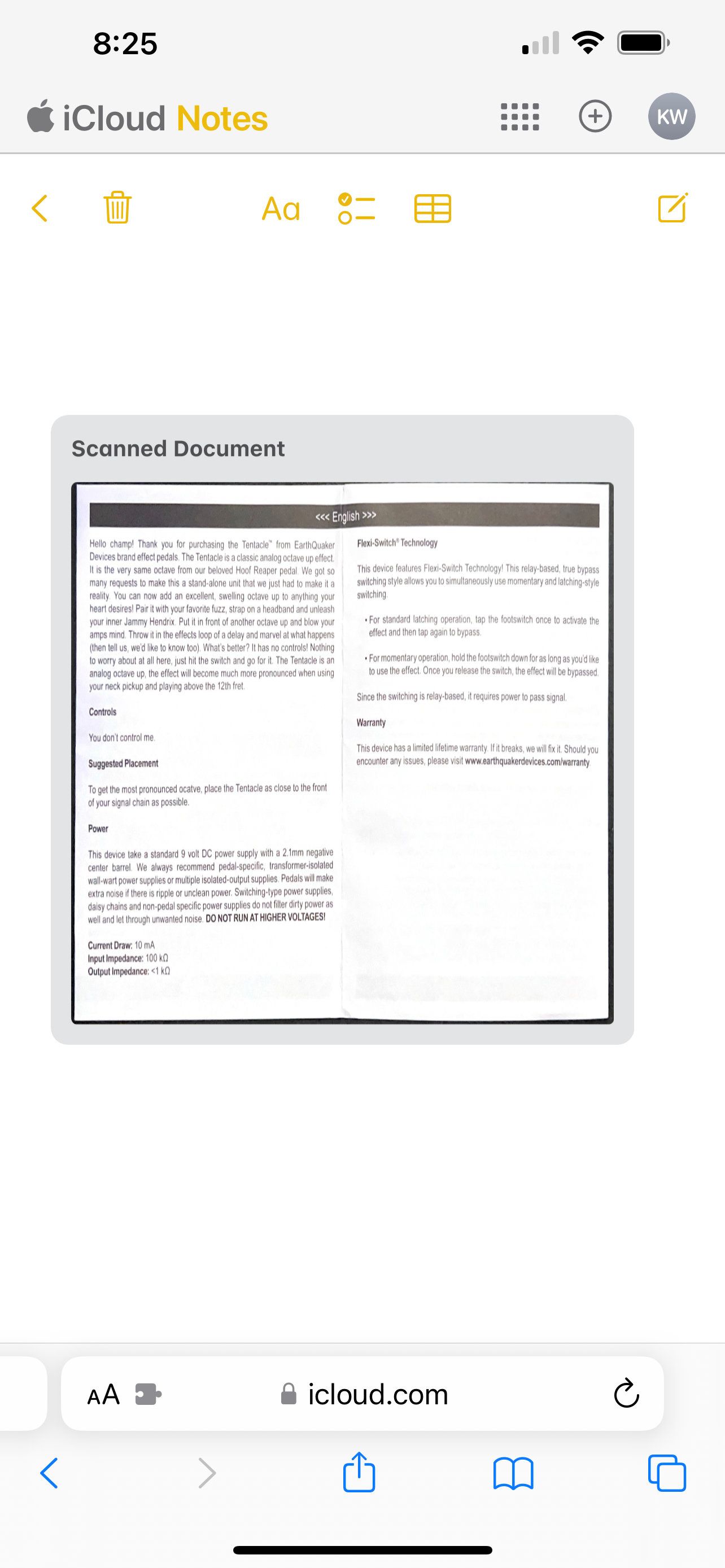 A note with an image attachment in the iCloud version of Apple Notes on an iPhone