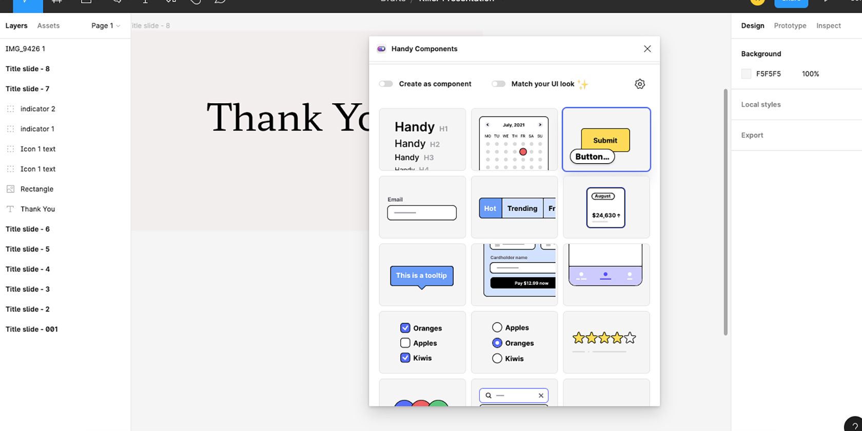 پلاگین Figma Handy Components در حال استفاده است.