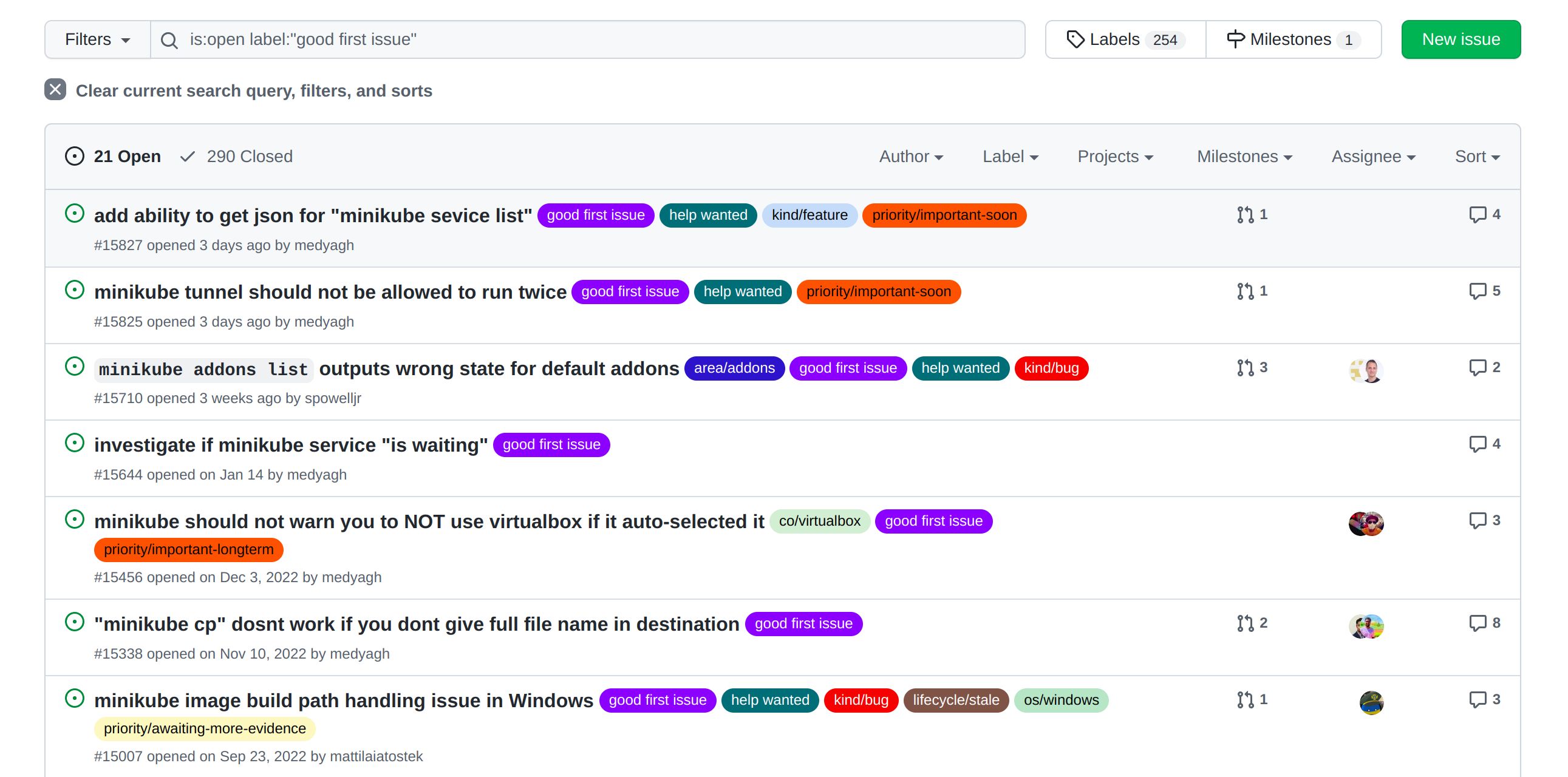 filtering good first issues github