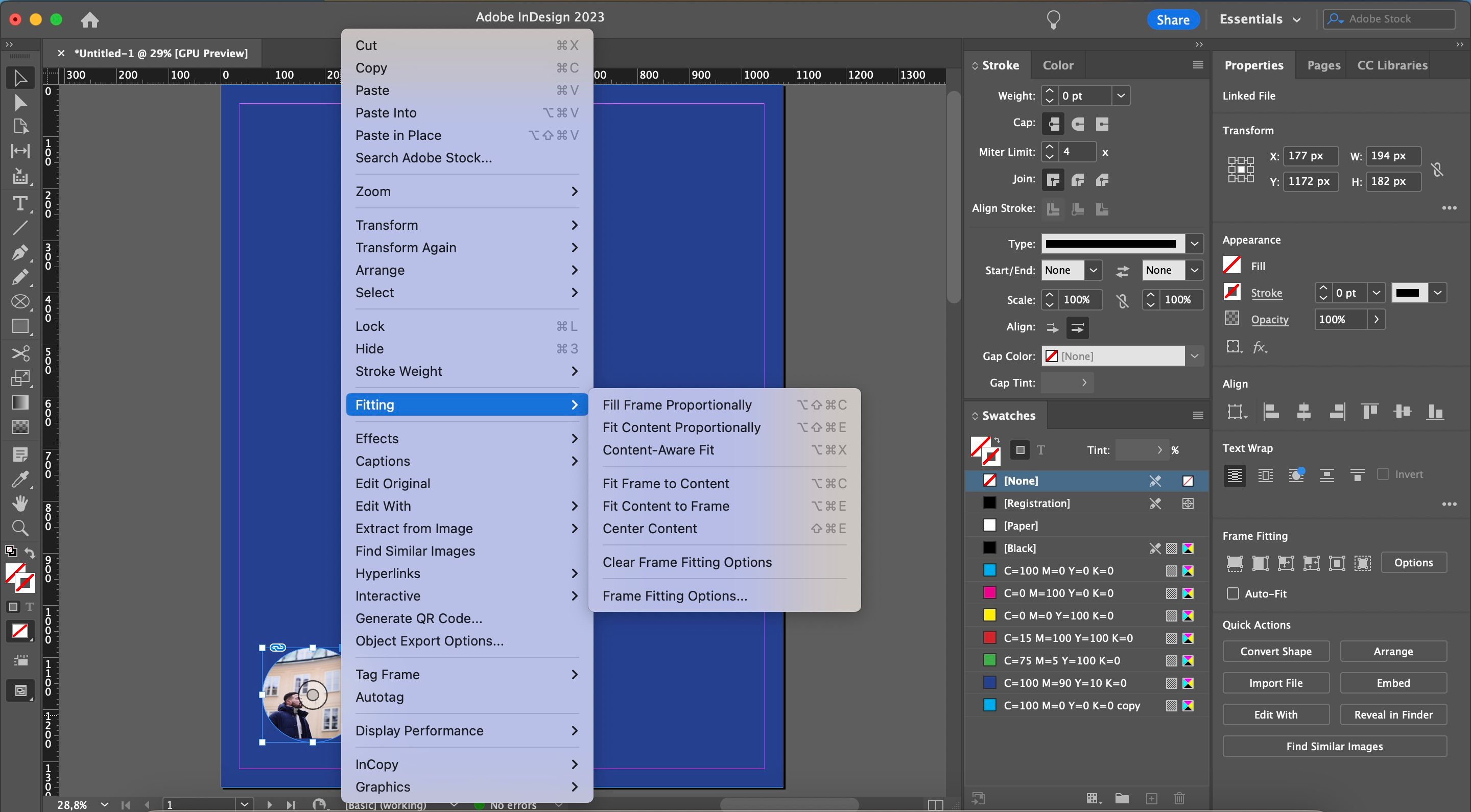 Fit Content to Frame InDesign Screenshot