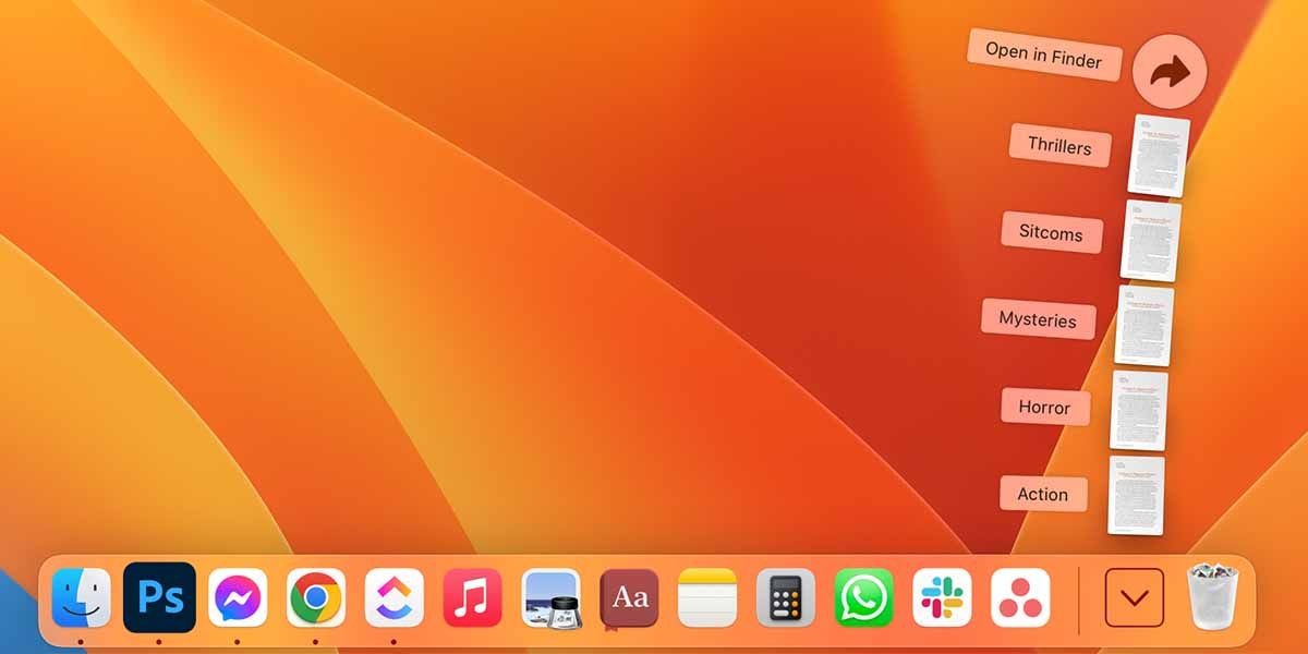 Folders and files in Dock