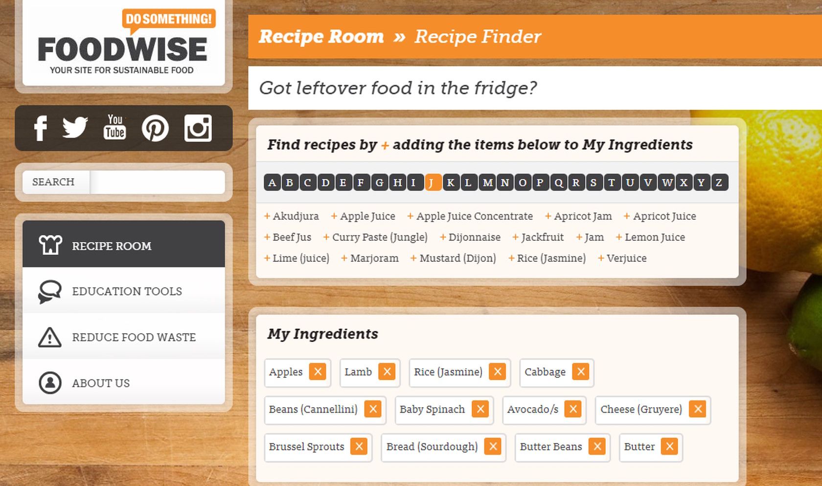 foodwise recipe generator finder website tool