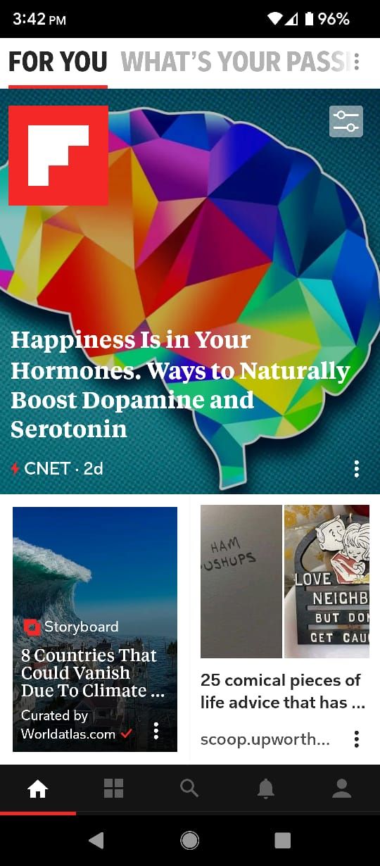 For You Section in the Home Tab of Flipboard