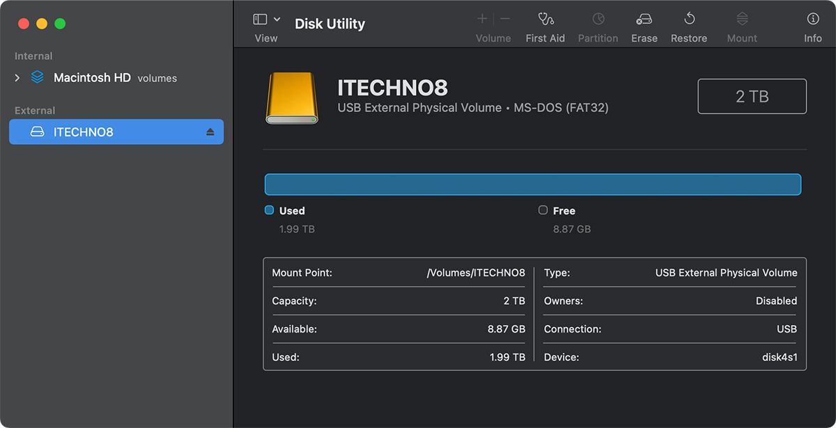 Disk Utility Disk Options