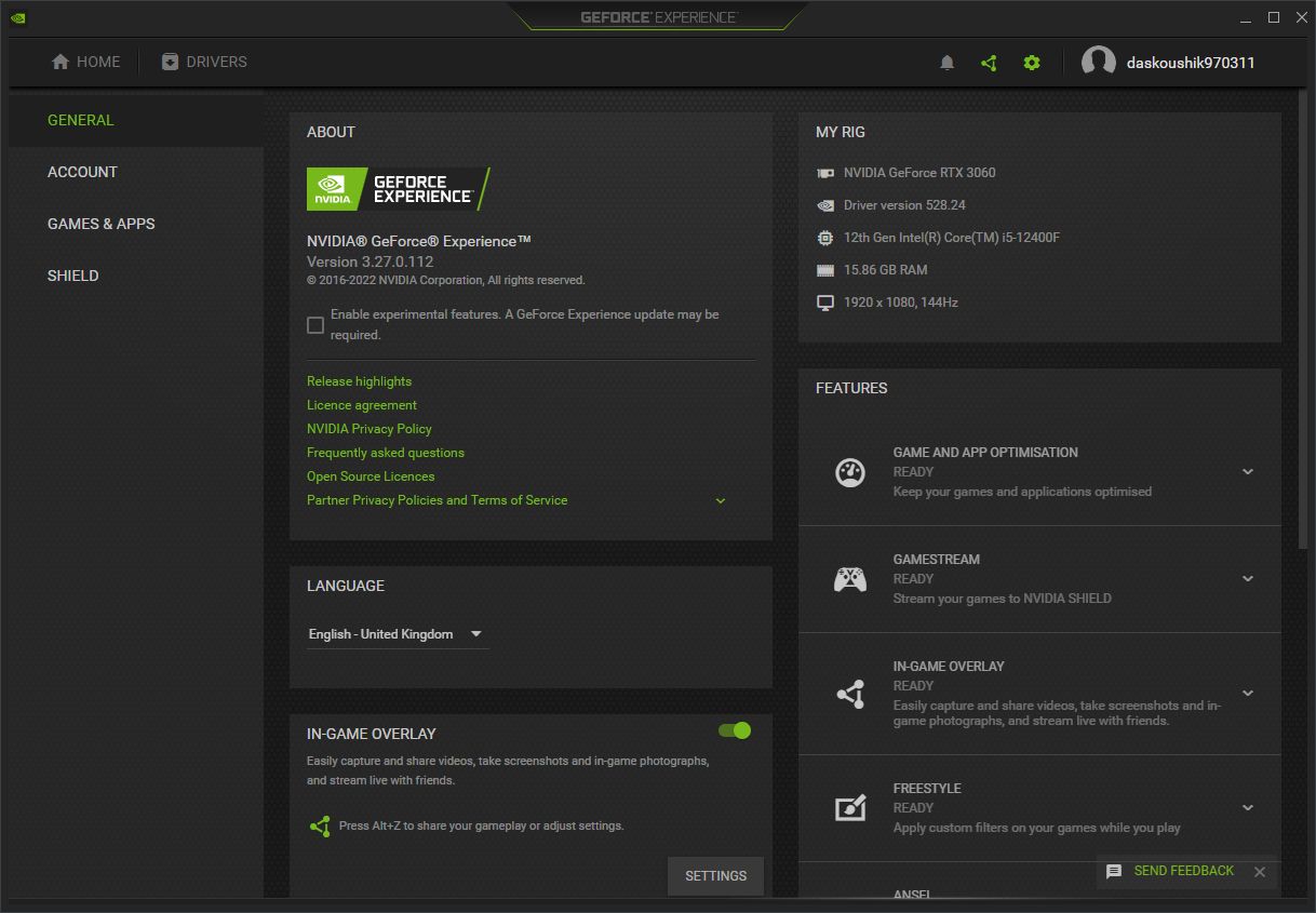 Enable In-Game Overlay in Nvidia GeForce Experience