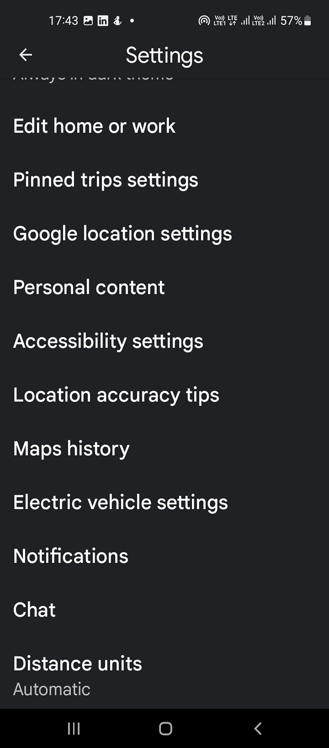 Google Maps settings
