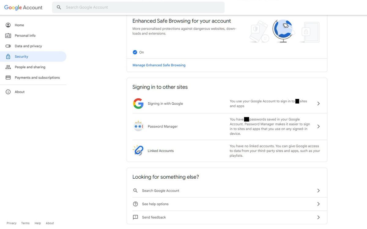 Tangkapan layar halaman Keamanan Akun Google