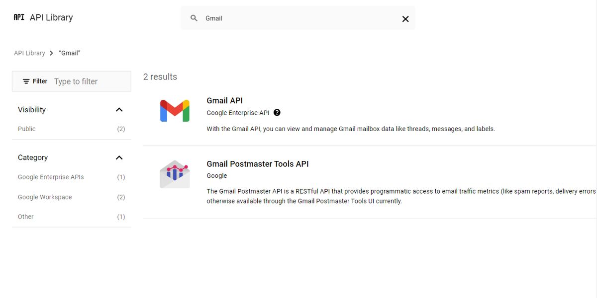 The search screen for Google Admin API Console.
