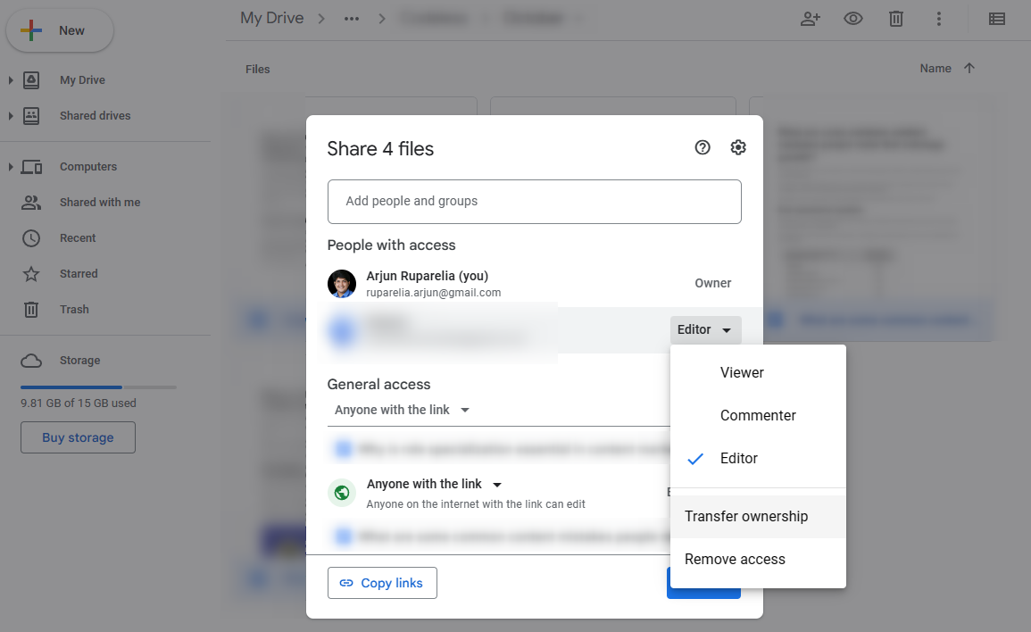 transfer ownership from google drive