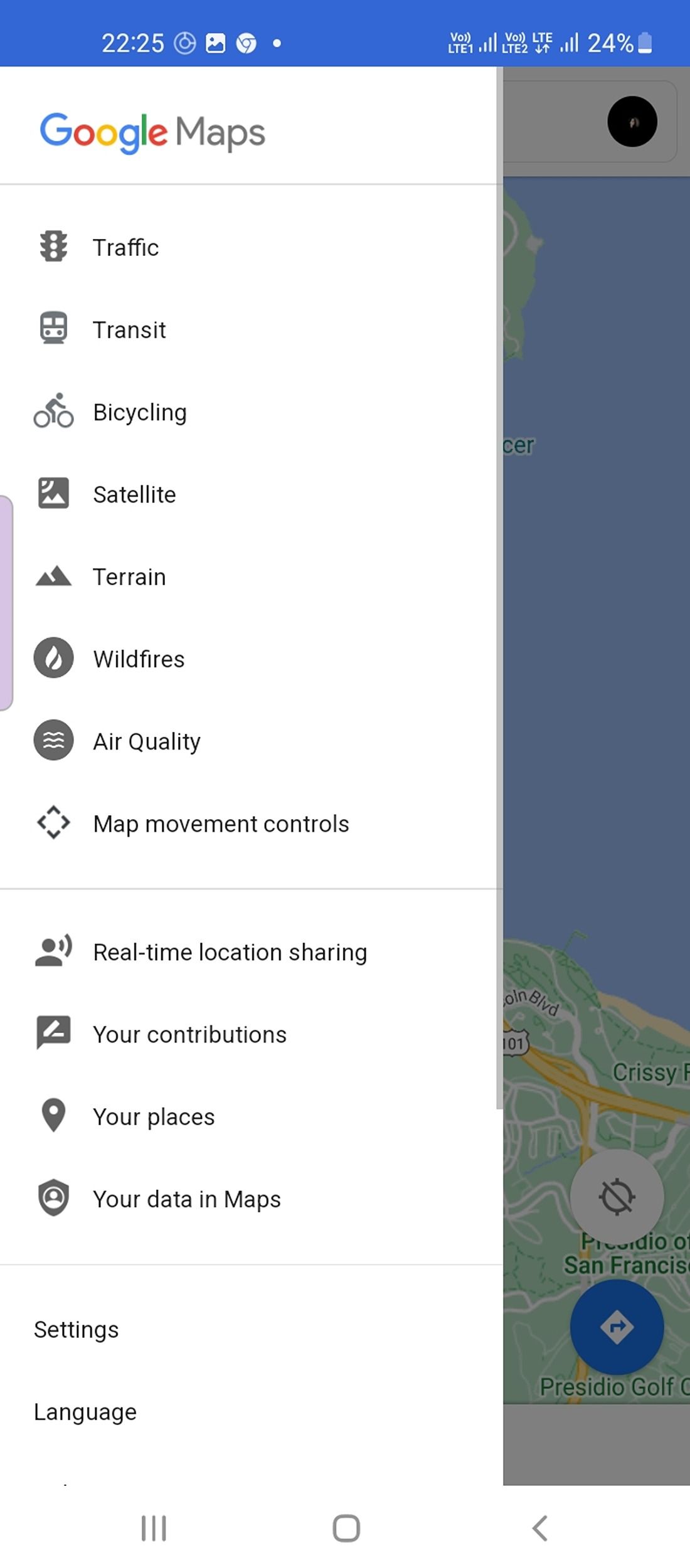 Google Maps Go settings
