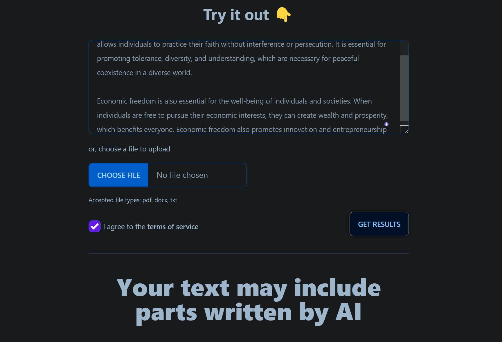 GPTZero dit que le texte peut contenir des parties écrites par l'IA