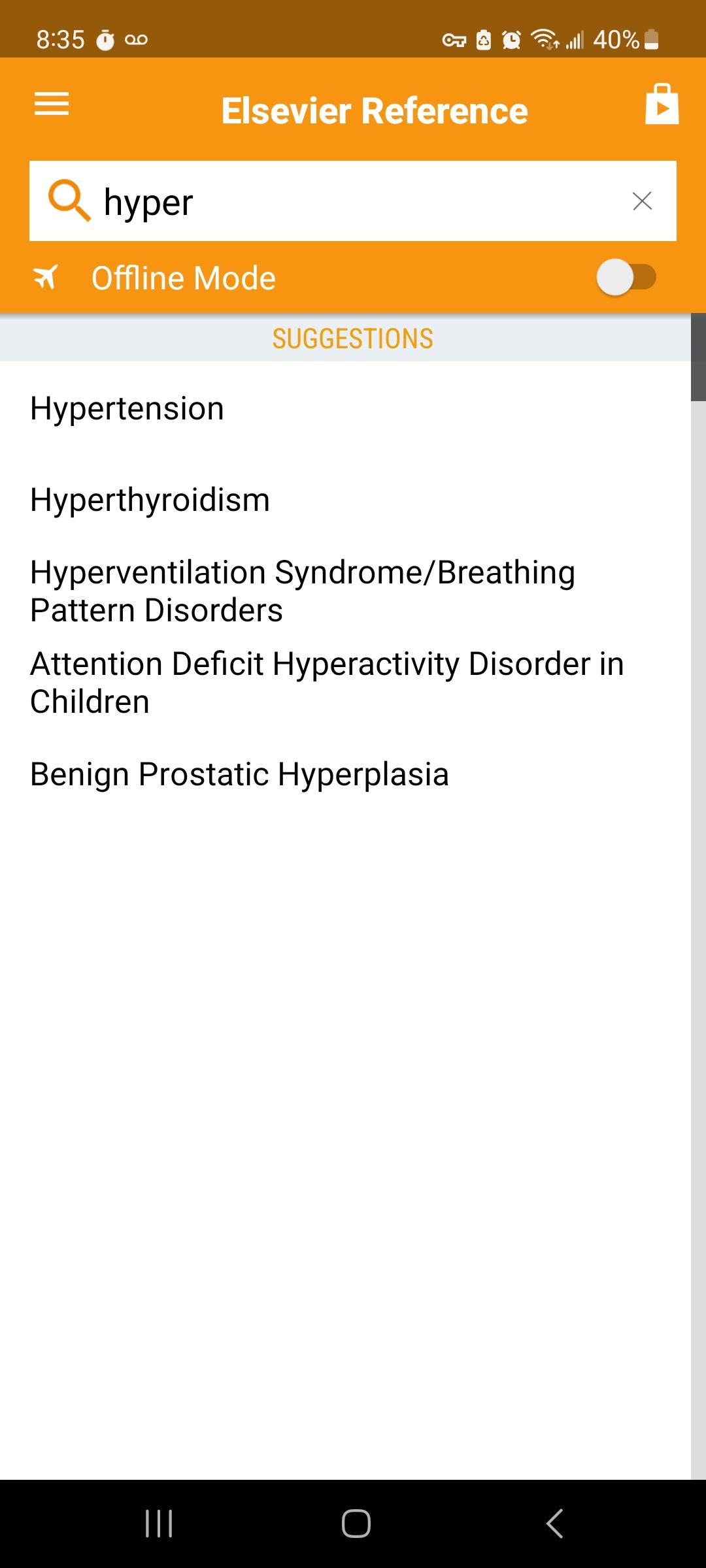 Handbook of Medicine Search page screenshot