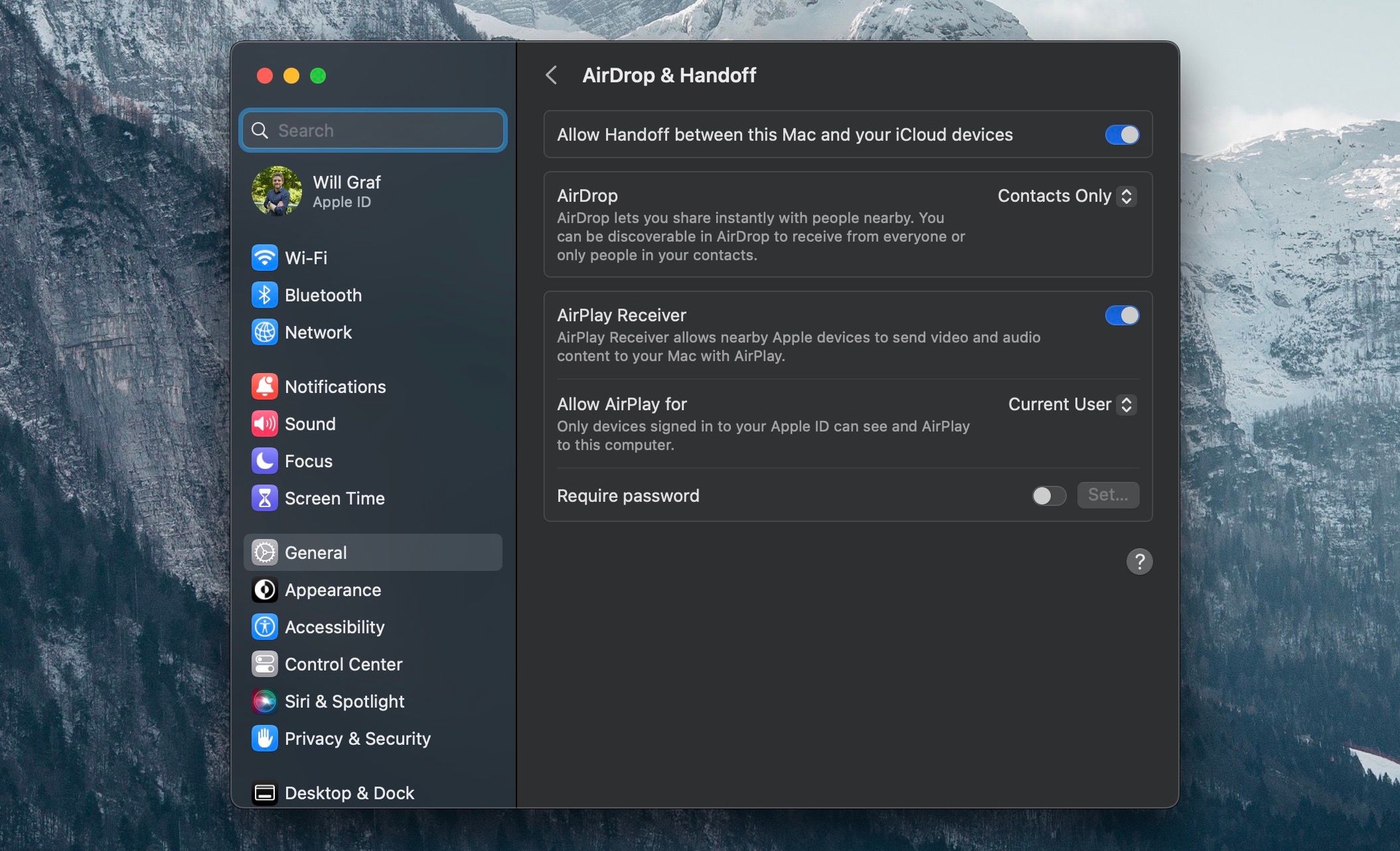Handoff and AirDrop settings in macOS