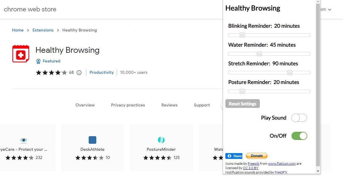 Healthy Browsing Chrome Extension Settings