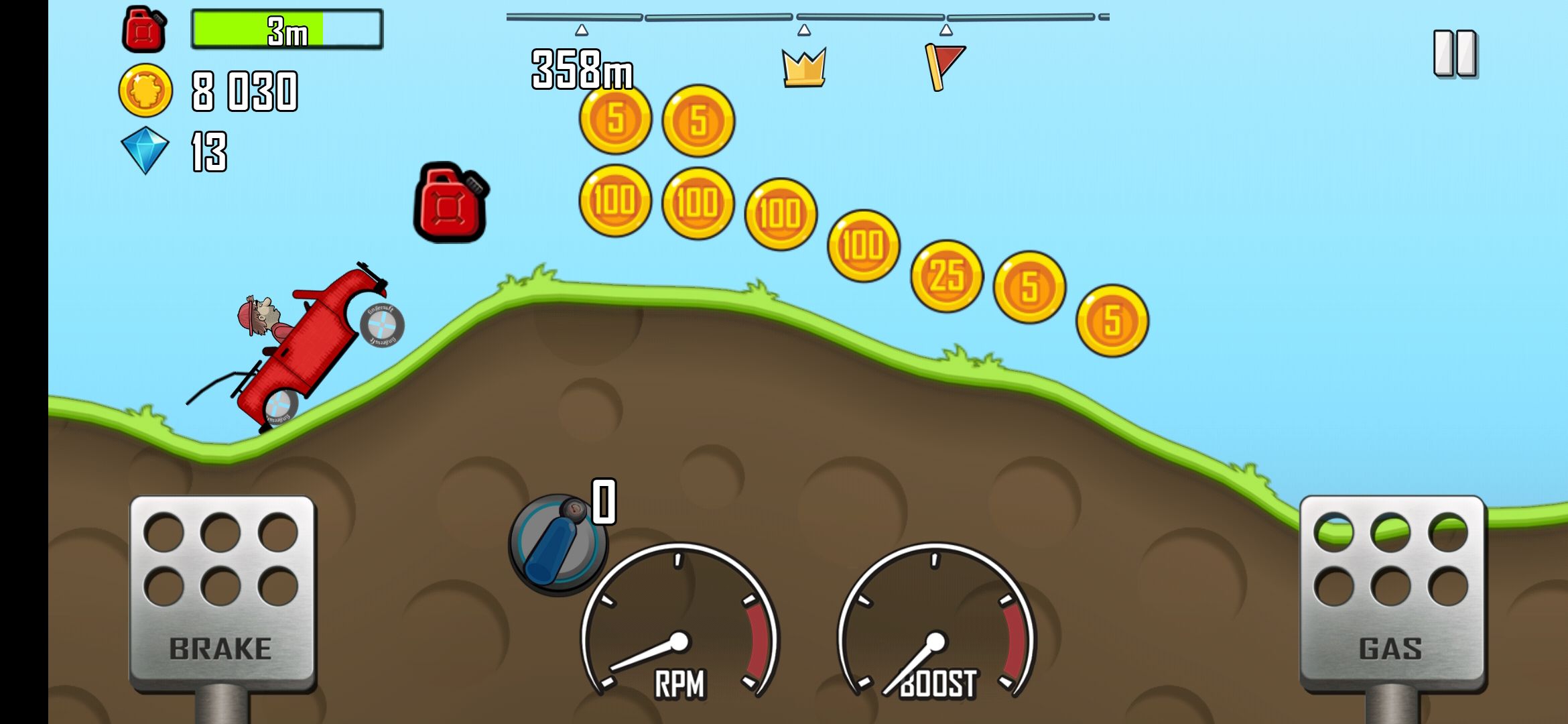 Hill Climb Racing Gameplay Showing Collectables
