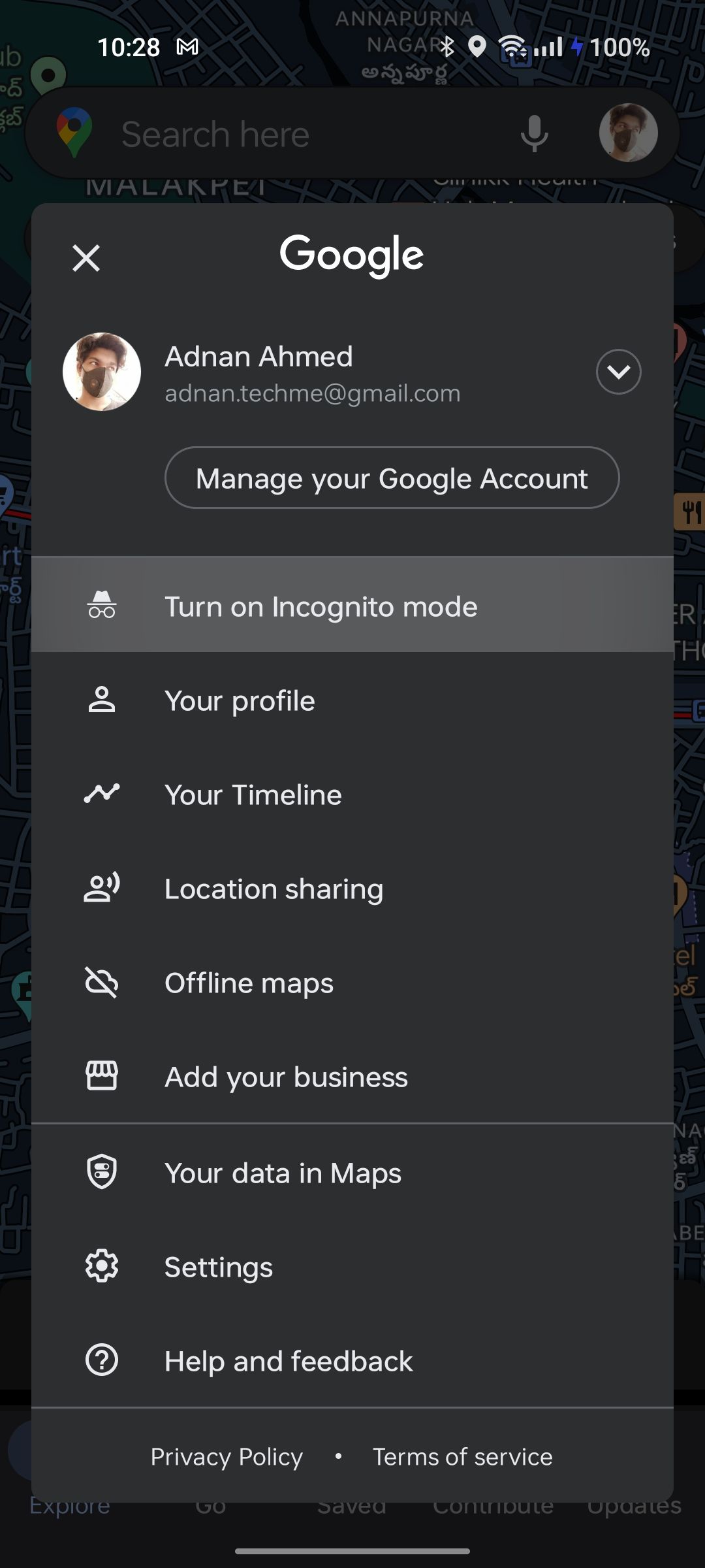 Toggle to enable incognito mode on Google Maps for Android