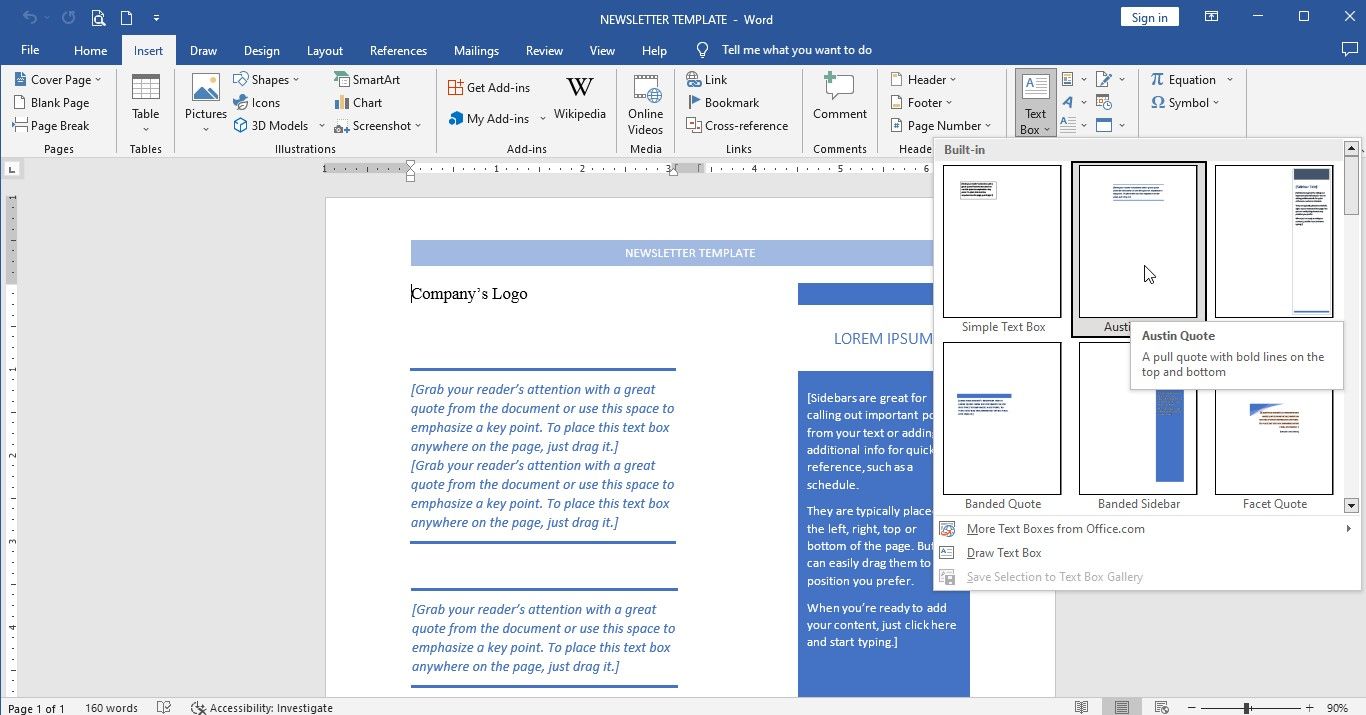 Various Text Box Options in Word