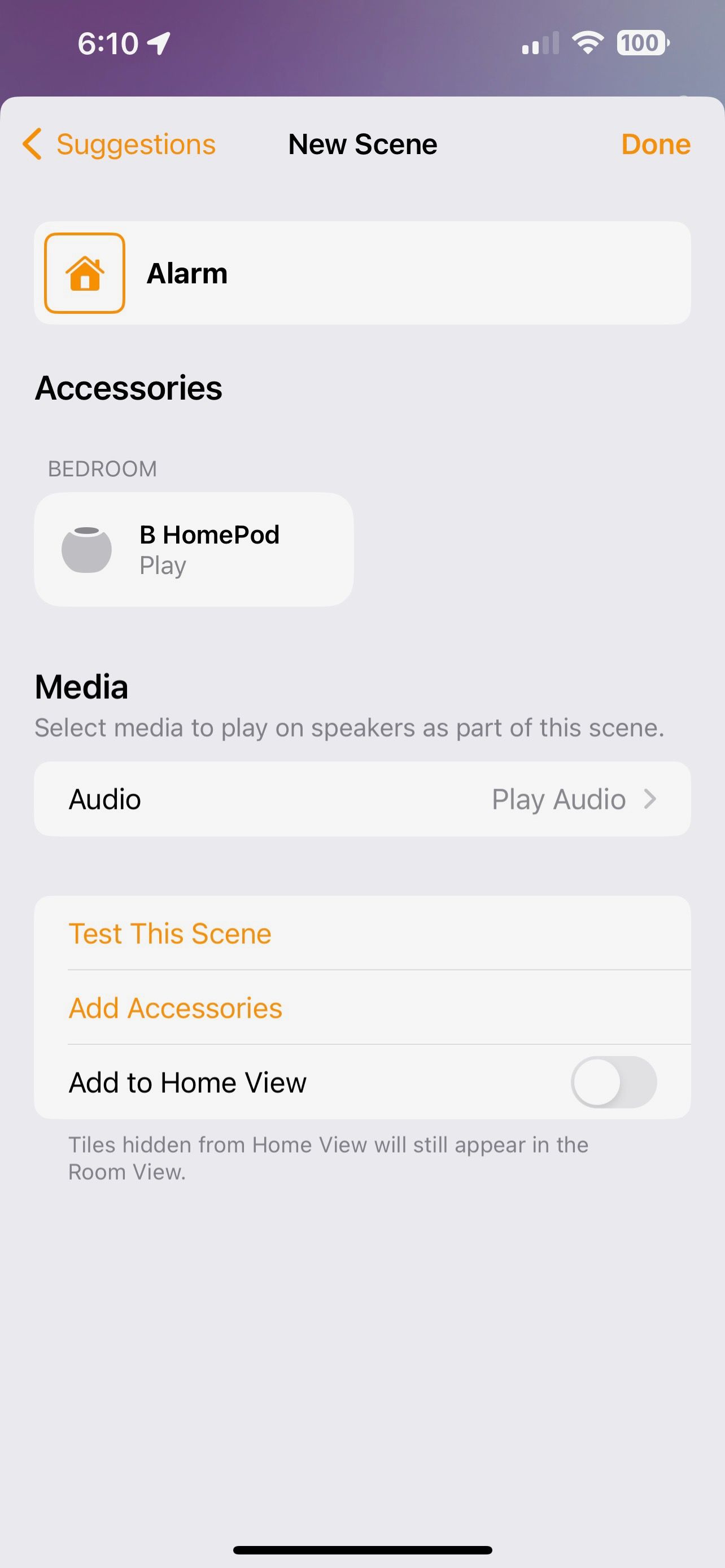 منوی جدید ایجاد صحنه در iOS 16 Home App