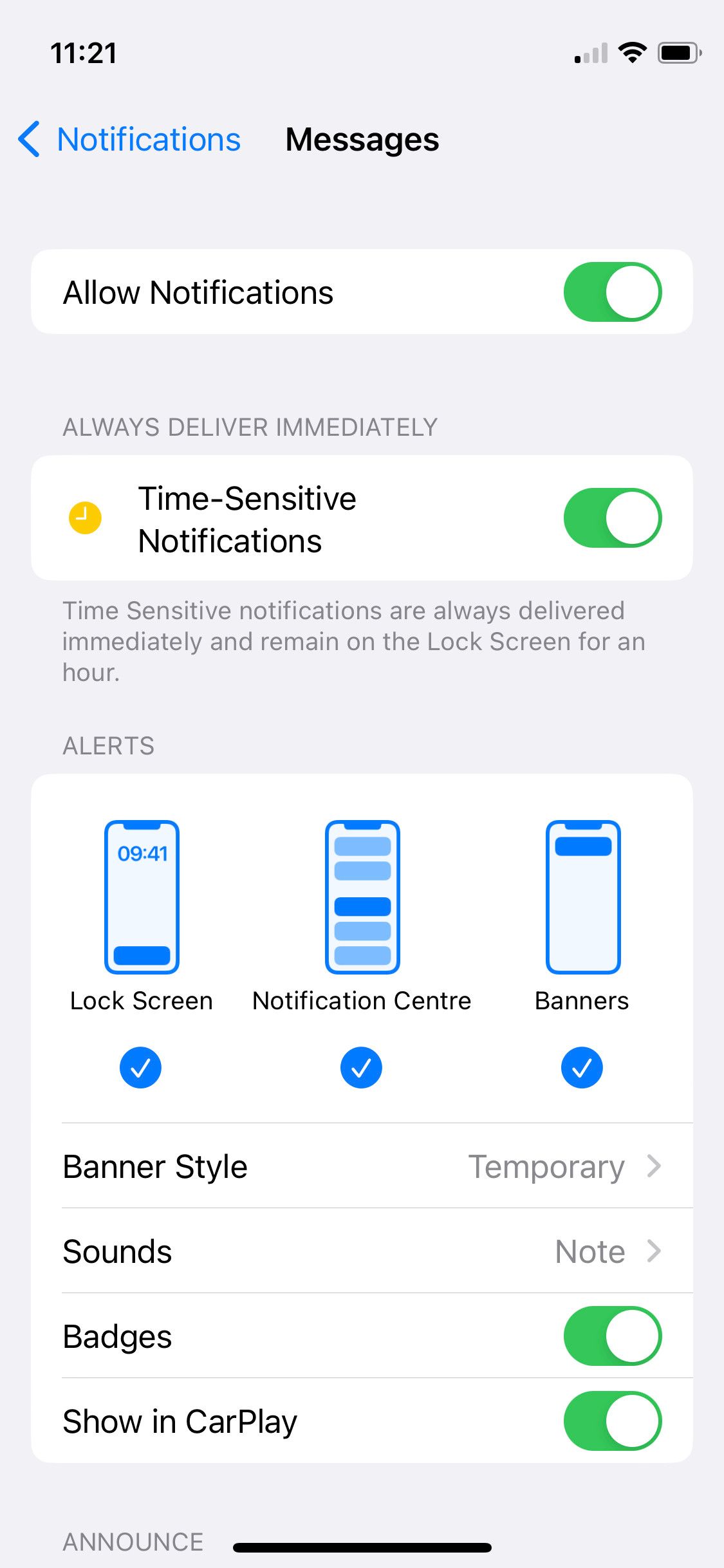 iPhone Messages App Notification Settings