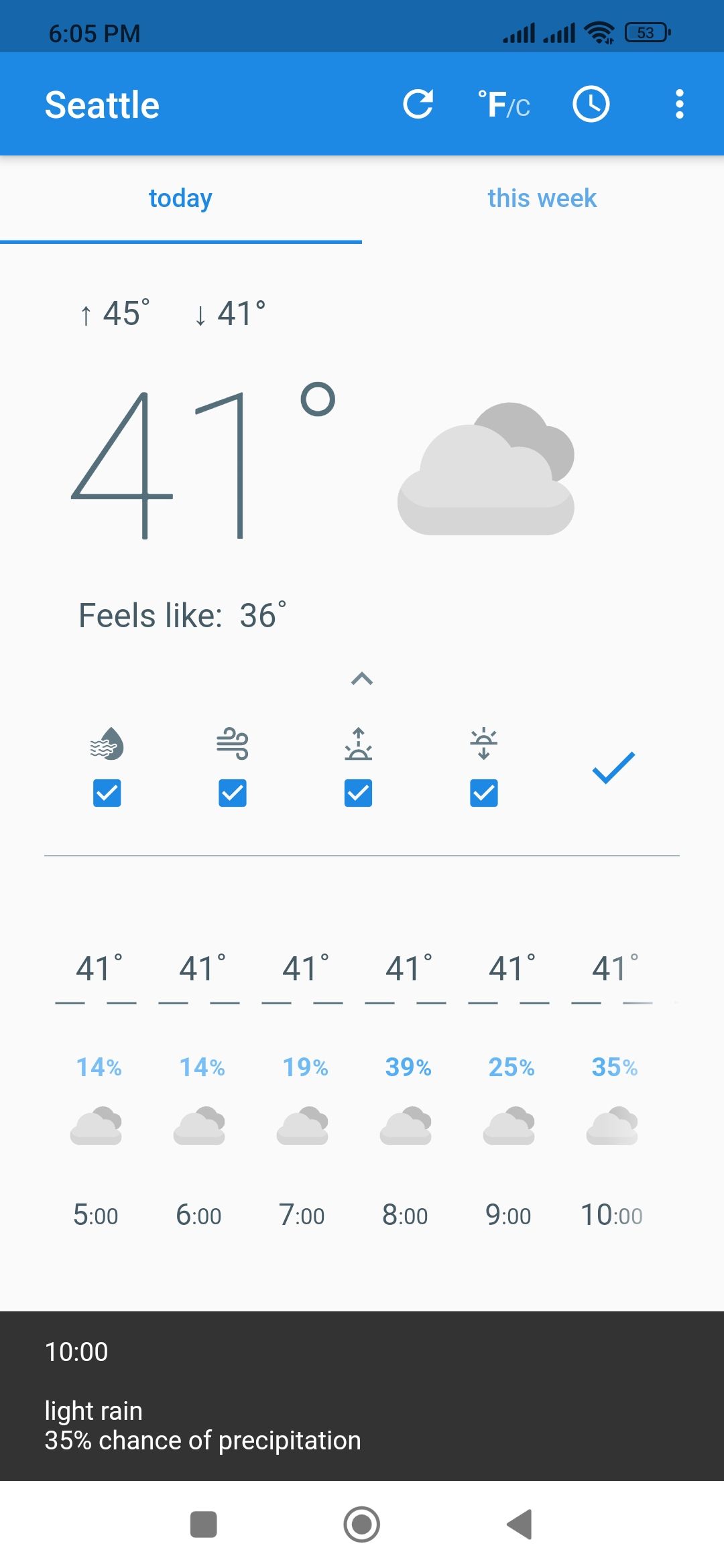 just weather - Selecting the weather details to Show