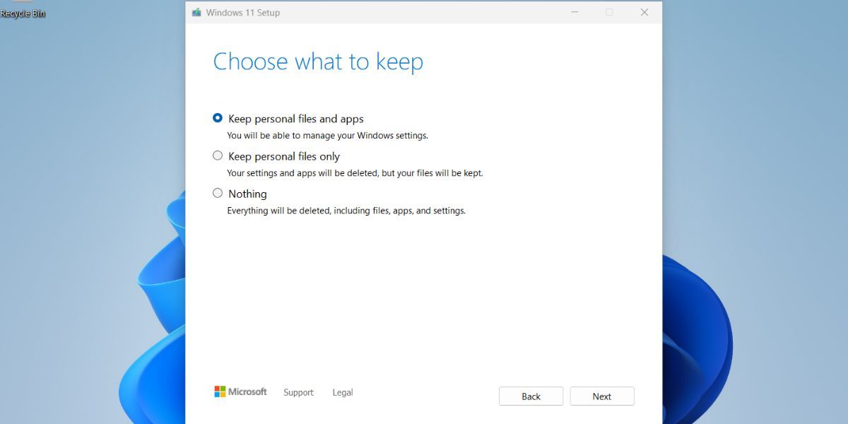 Keep all your files and app in Windows 11