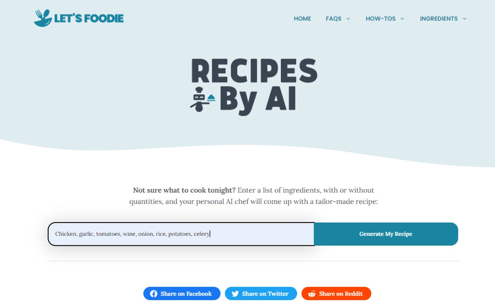 lets foodie recipe generator finder website tool