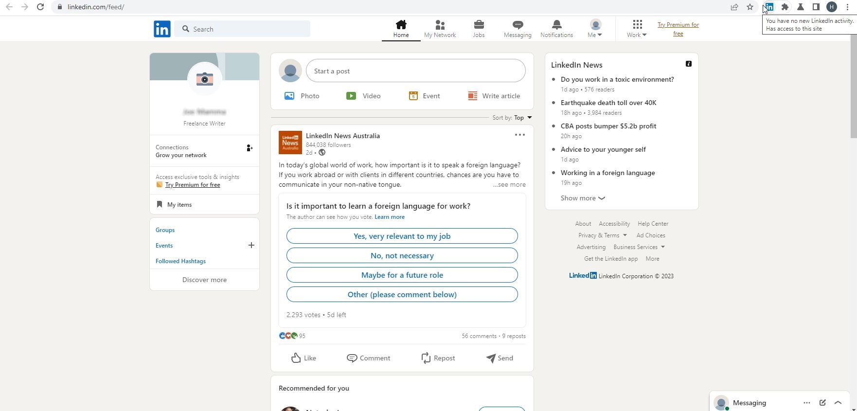 A Screenshot of the LinkedIn Extension Chrome Extension 