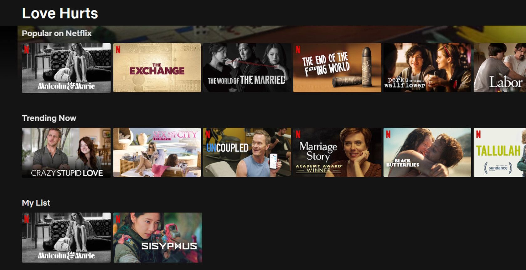 Netflix streaming service hidden movie codes love hurts