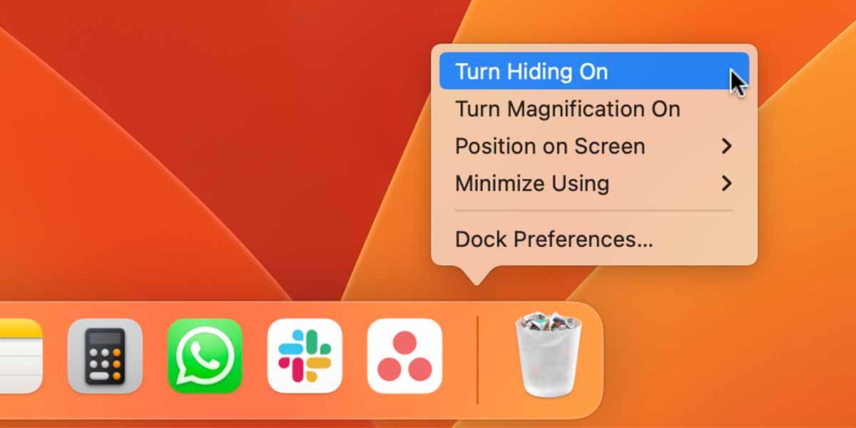 macOS Dock quick settings