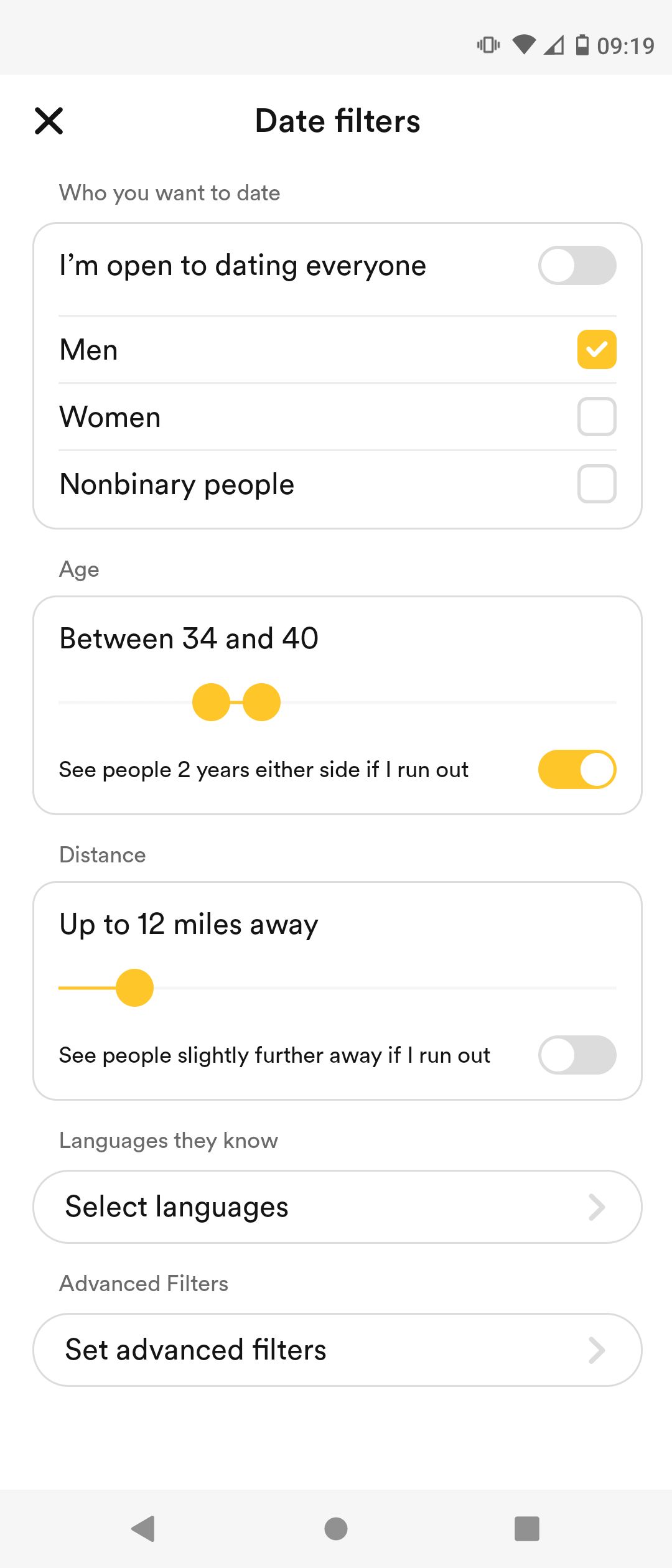 Match Filters on Bumble Date Mode
