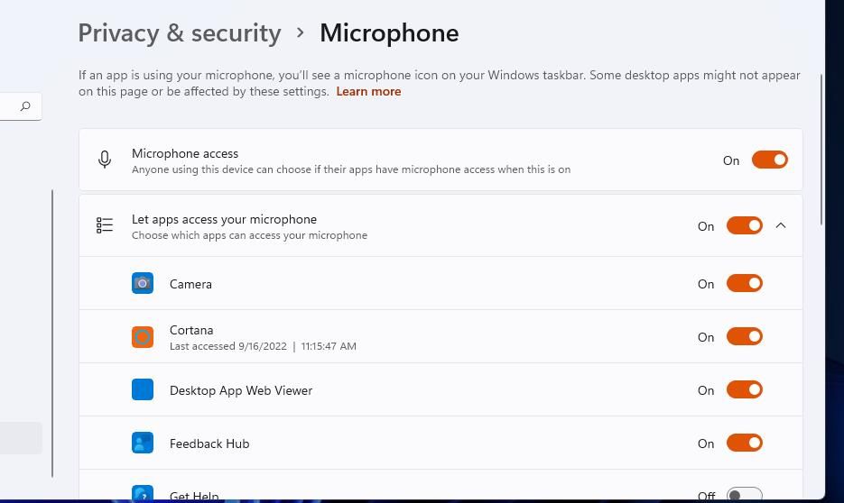 The Microphone access option 