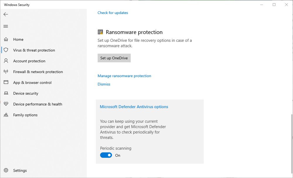 Additional options in Microsoft Defender